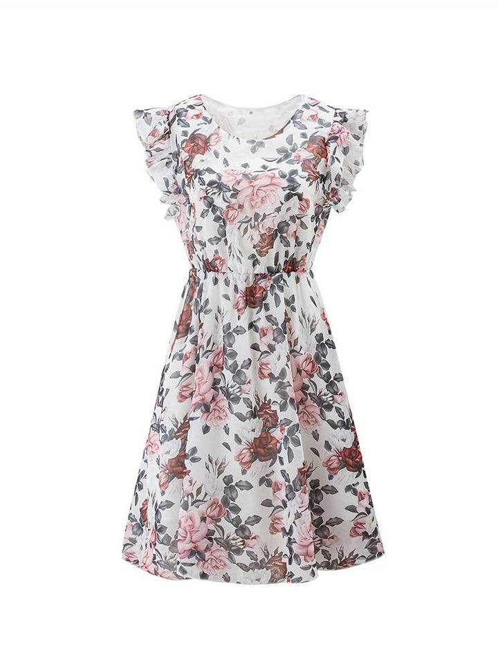 Dress with ruffled hem and floral print