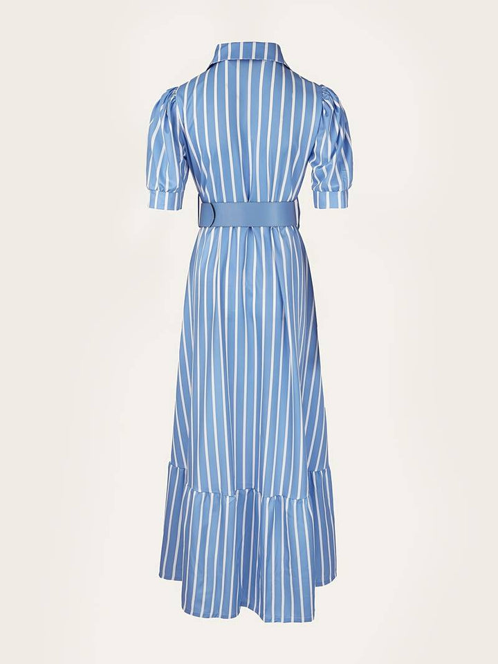 Elegant striped long dress with button placket