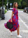 Floral split dress with waist bow