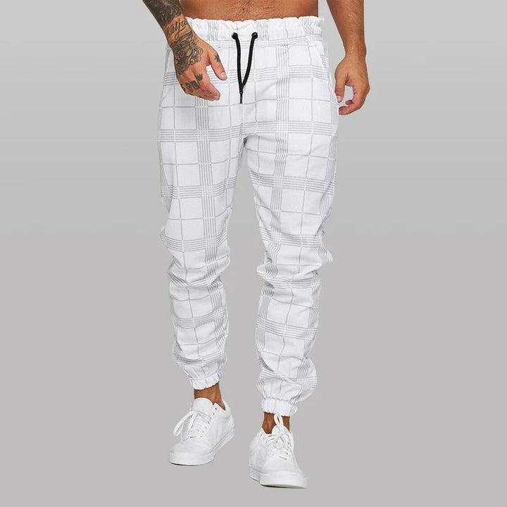 Checkered striped drawstring trousers for men