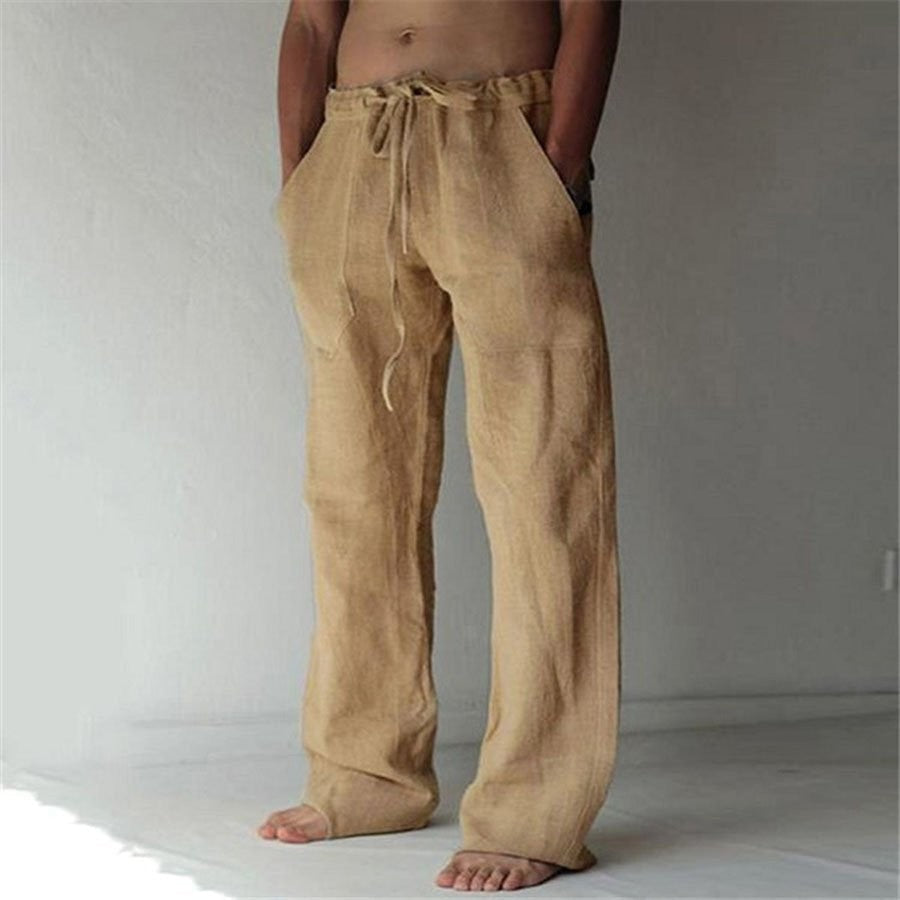 Leisure trousers made of linen, single-coloured, for men