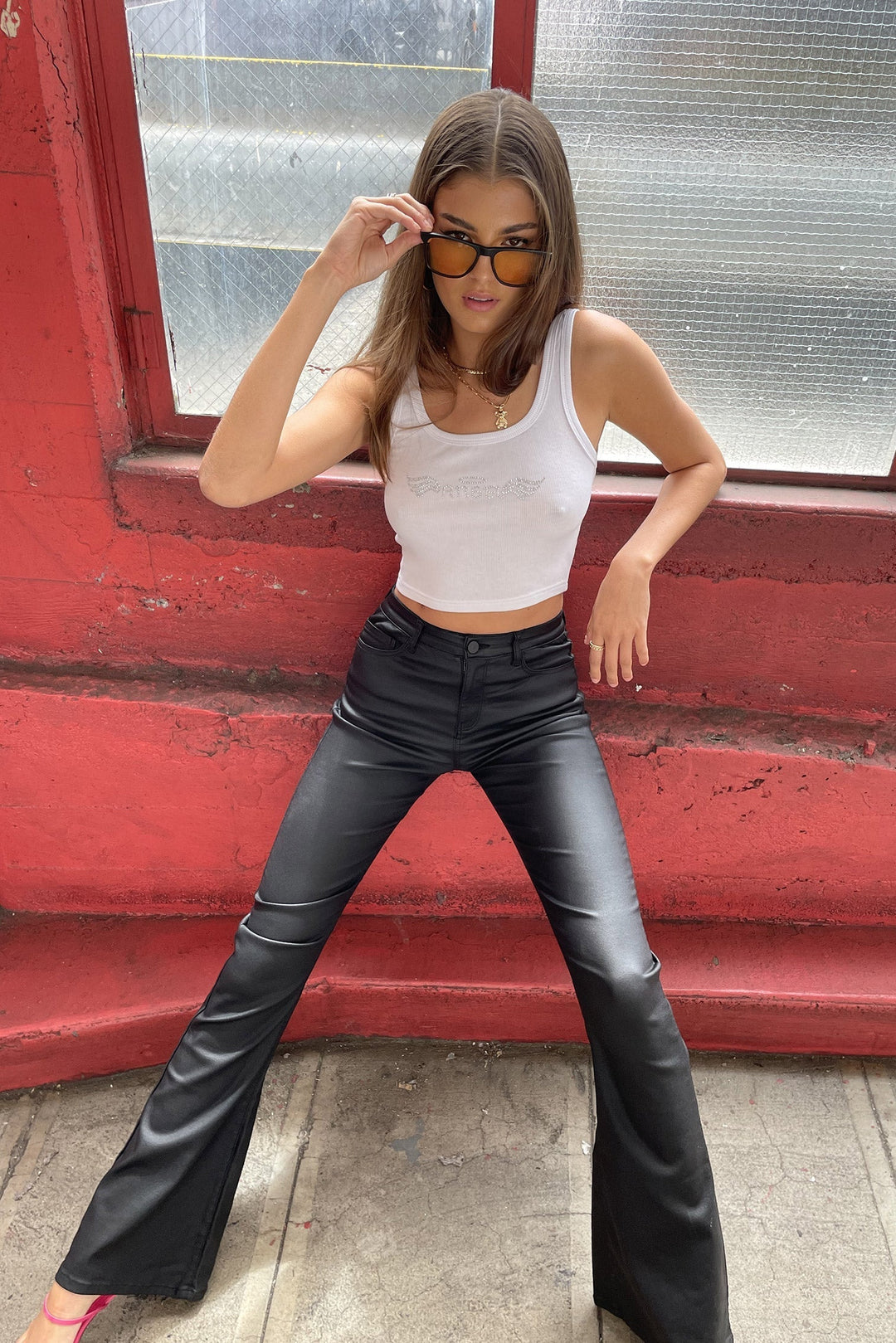 Leather flared trousers