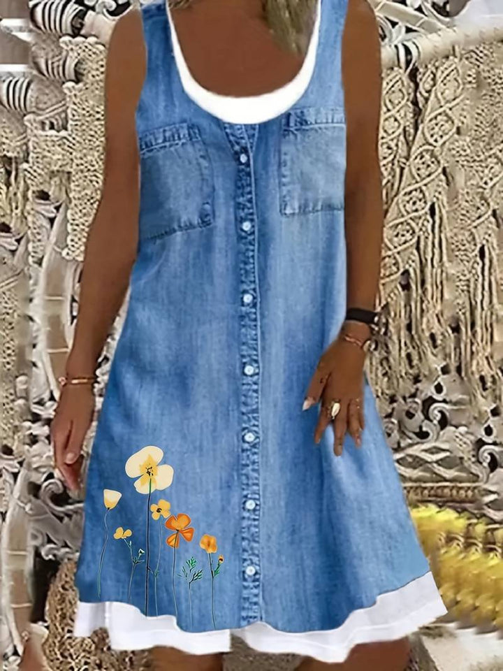 Printed denim dress