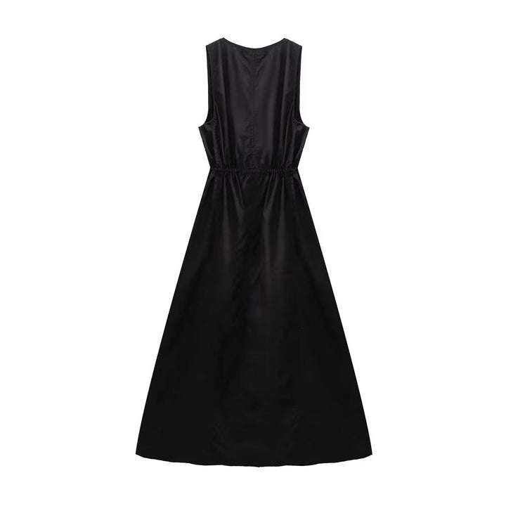 Chic V-neckline midi dress with waist cinching