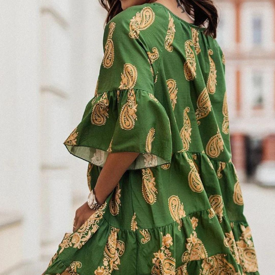 Boho dress with paisley print and flounce sleeves