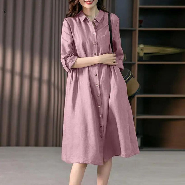 Shirt dress with button placket and breast pocket