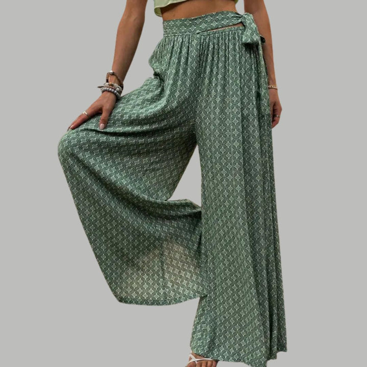 High-waisted wide trousers with print pattern