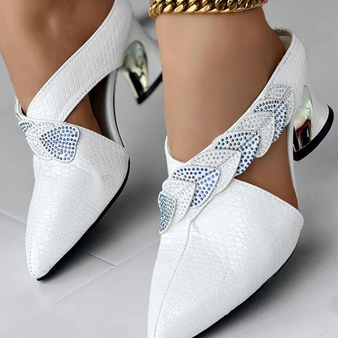 Lace mules with braided strap detail