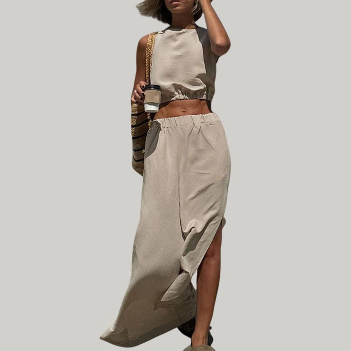 Casual linen two-piece set with sleeveless top