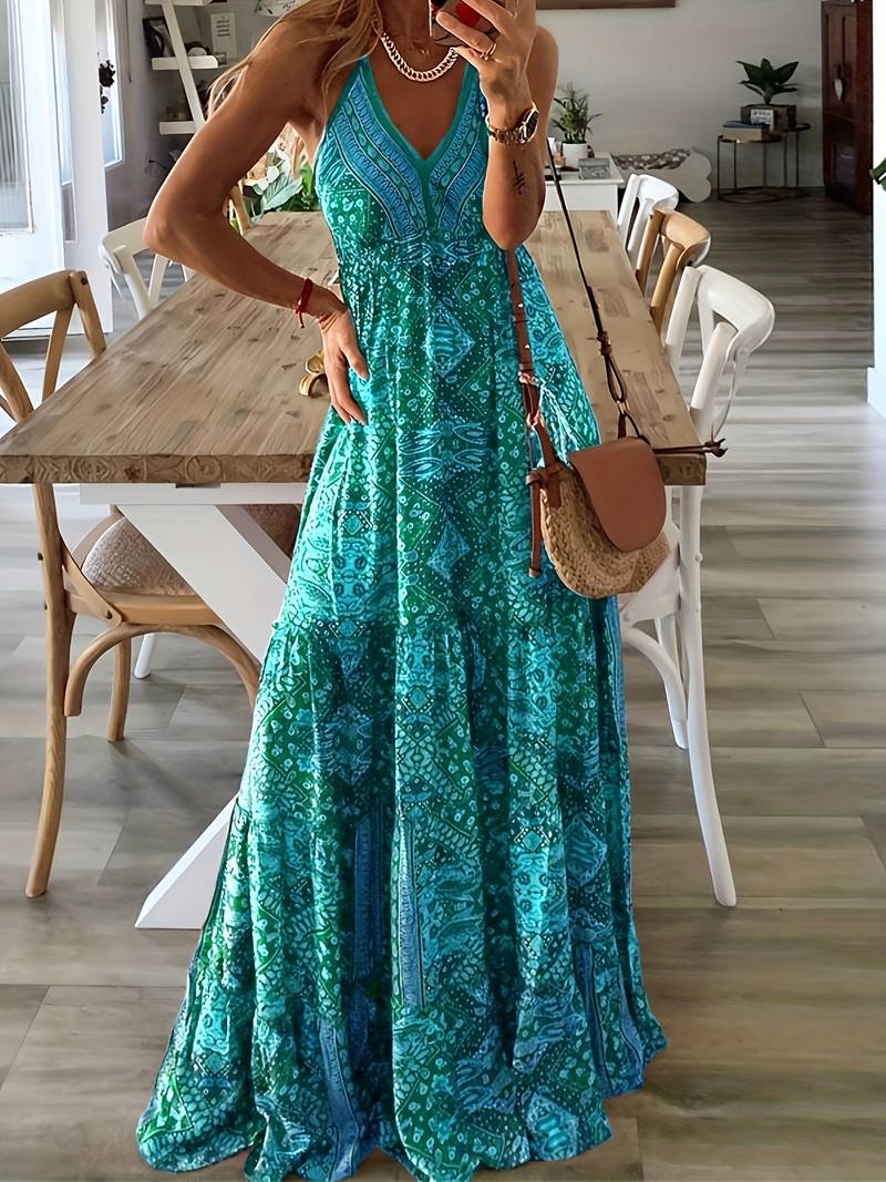 Bohemian-style maxi dress with ethnic print