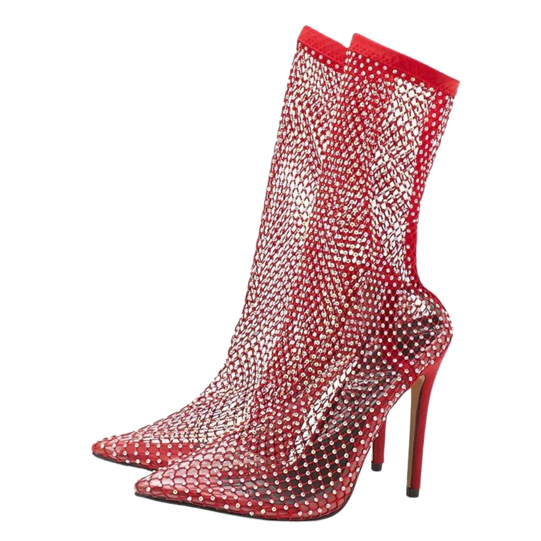 Mesh ankle boots with rhinestone embellishment