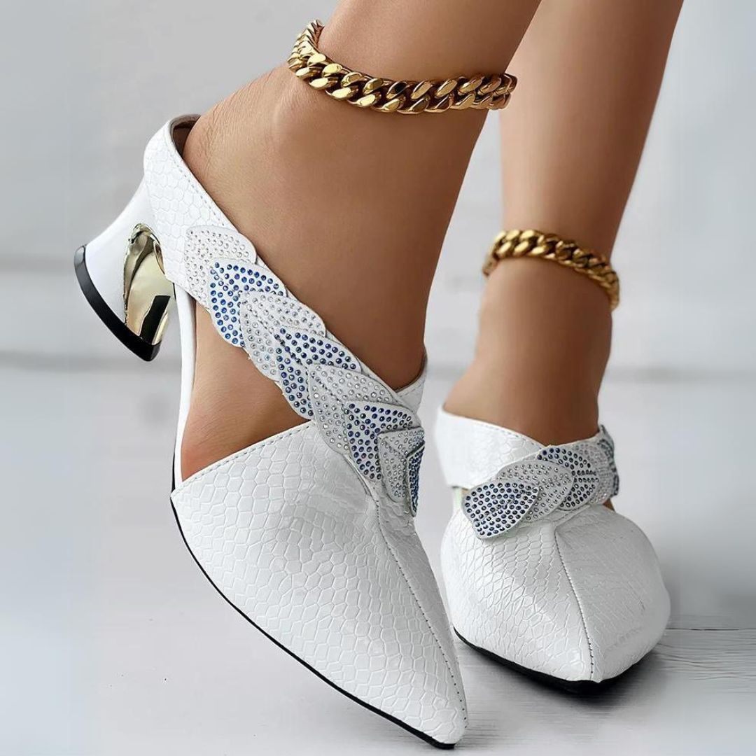 Lace mules with braided strap detail