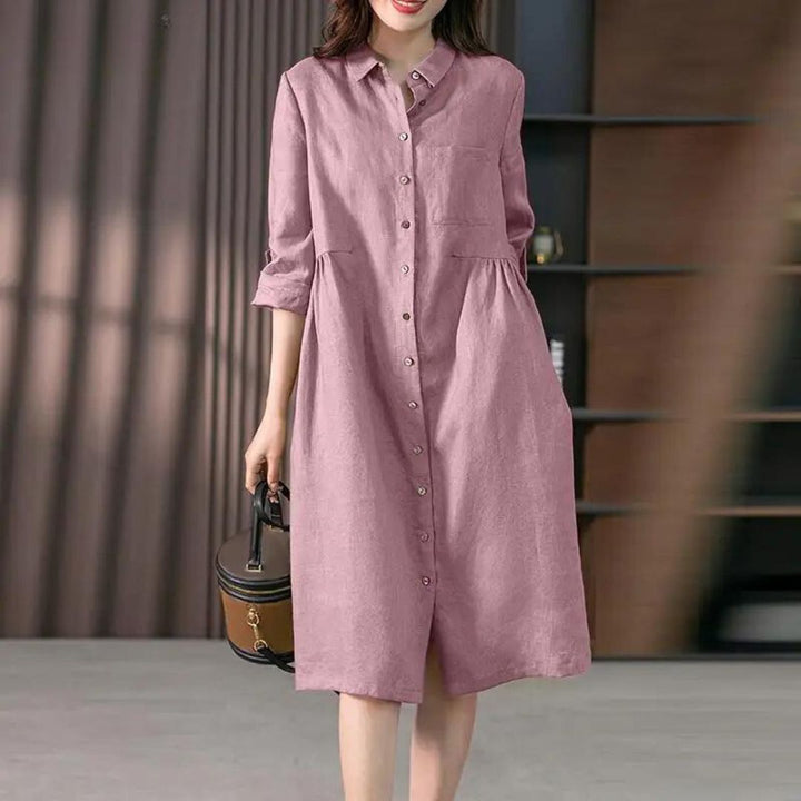 Shirt dress with button placket and breast pocket