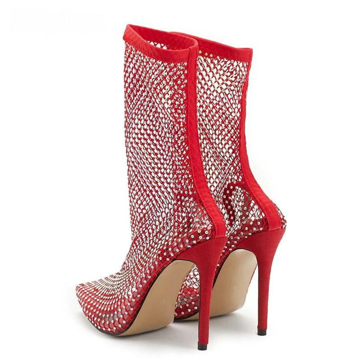 Mesh ankle boots with rhinestone embellishment