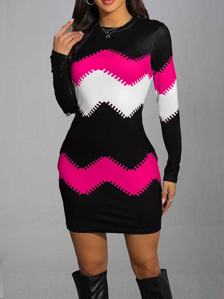 Slim dress in zigzag colour block