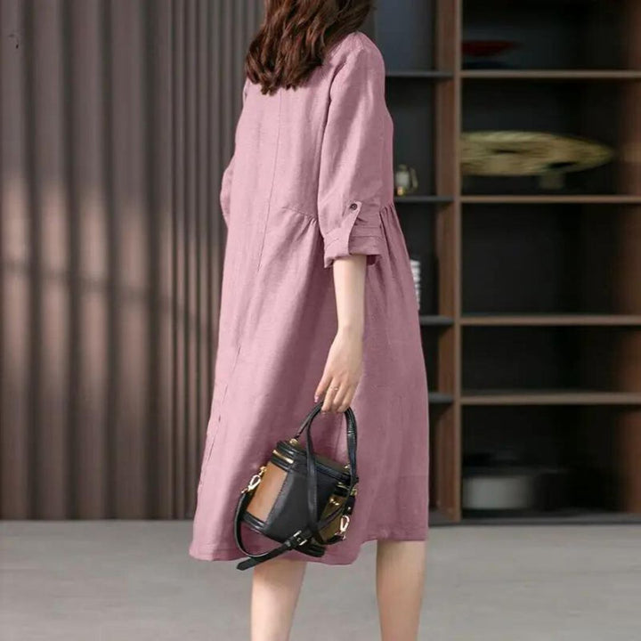 Shirt dress with button placket and breast pocket