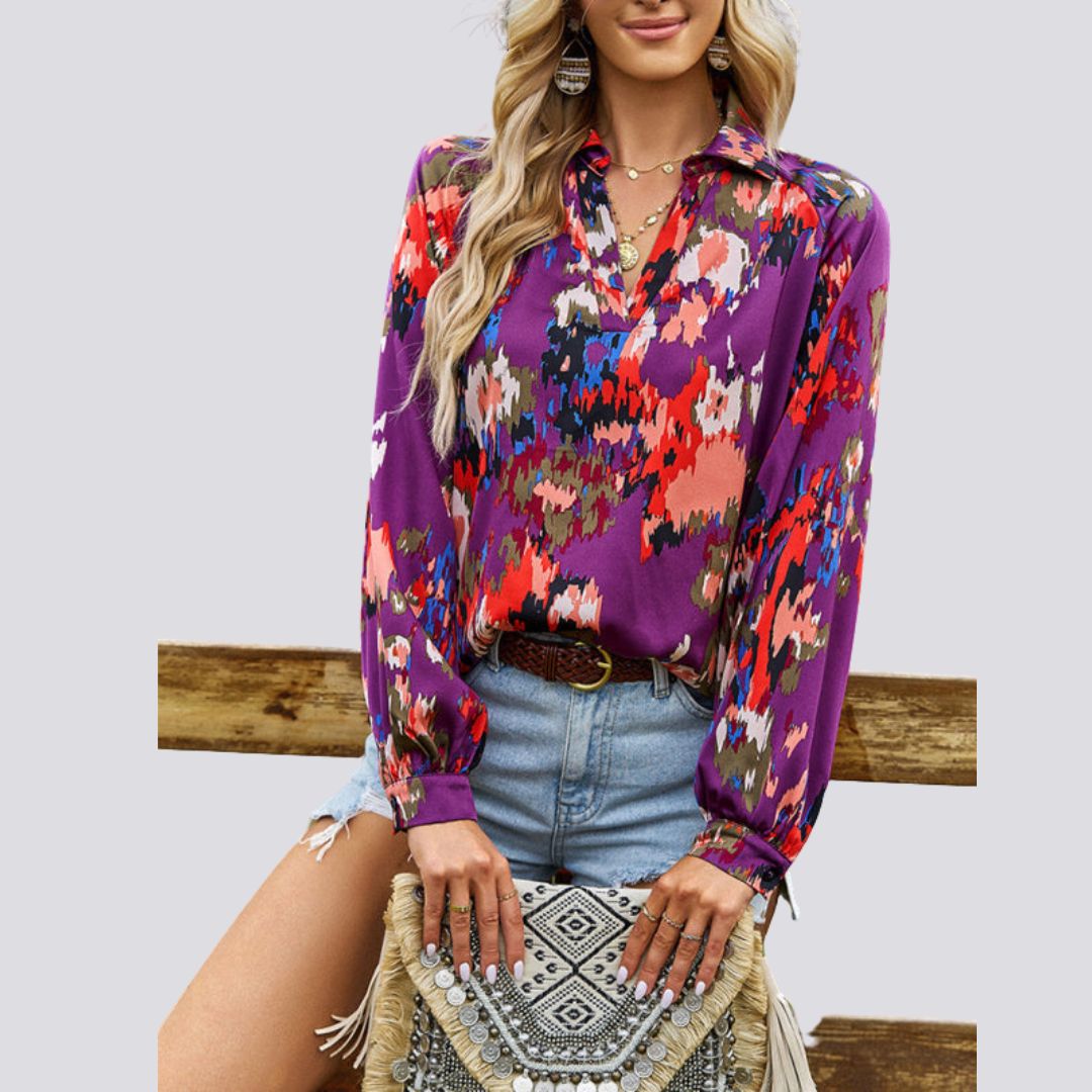 V-neck blouse with abstract print