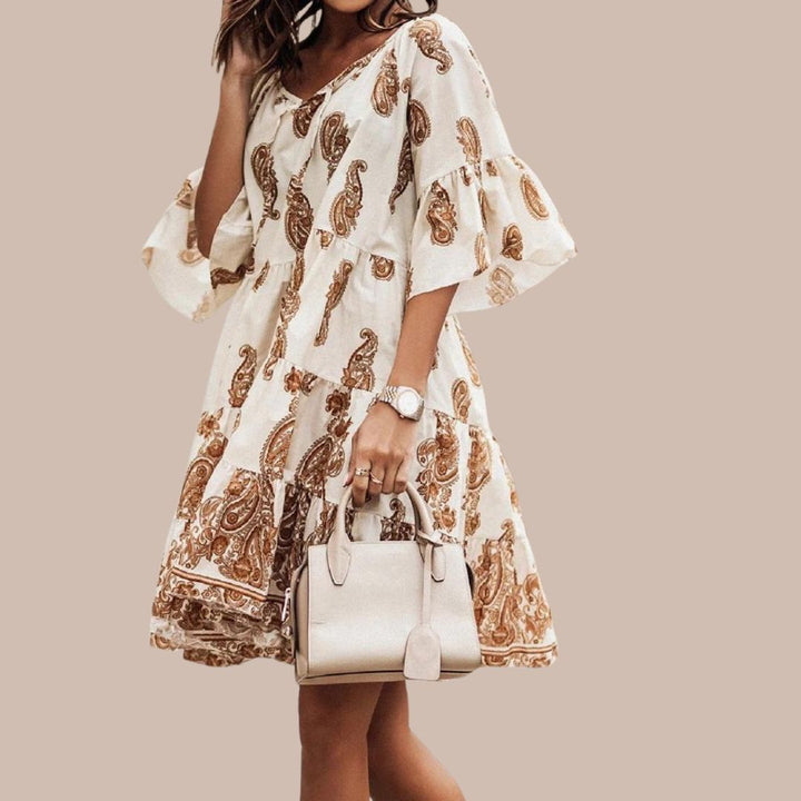 Boho dress with paisley print and flounce sleeves