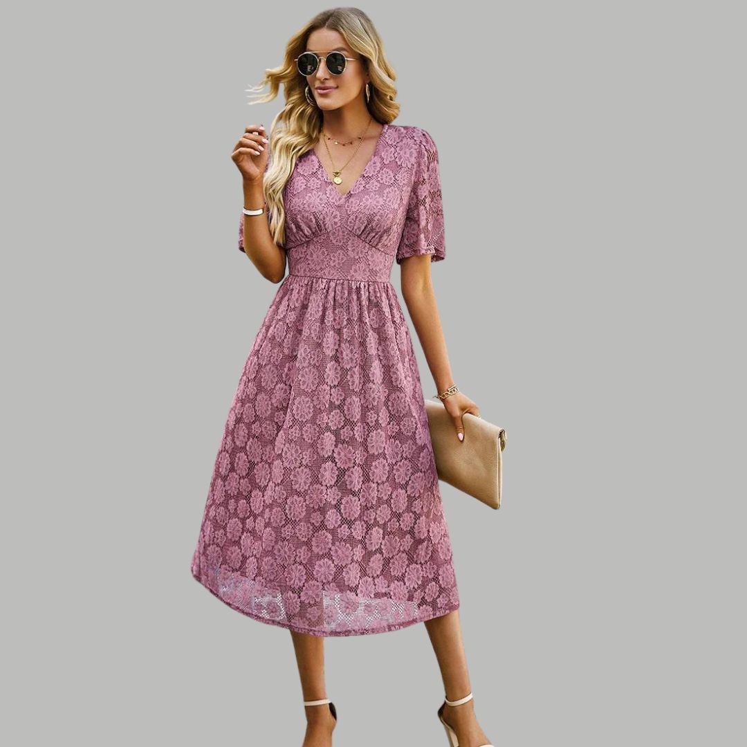 Lace midi dress with V-neckline