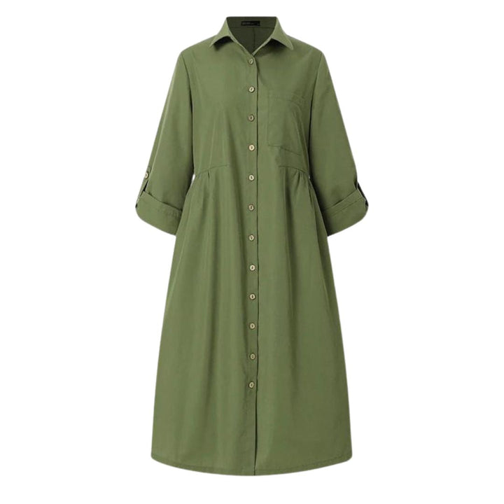 Shirt dress with button placket and breast pocket