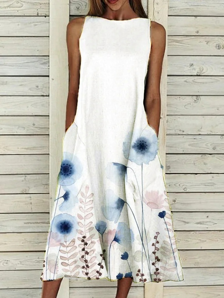 Sleeveless dress with floral print