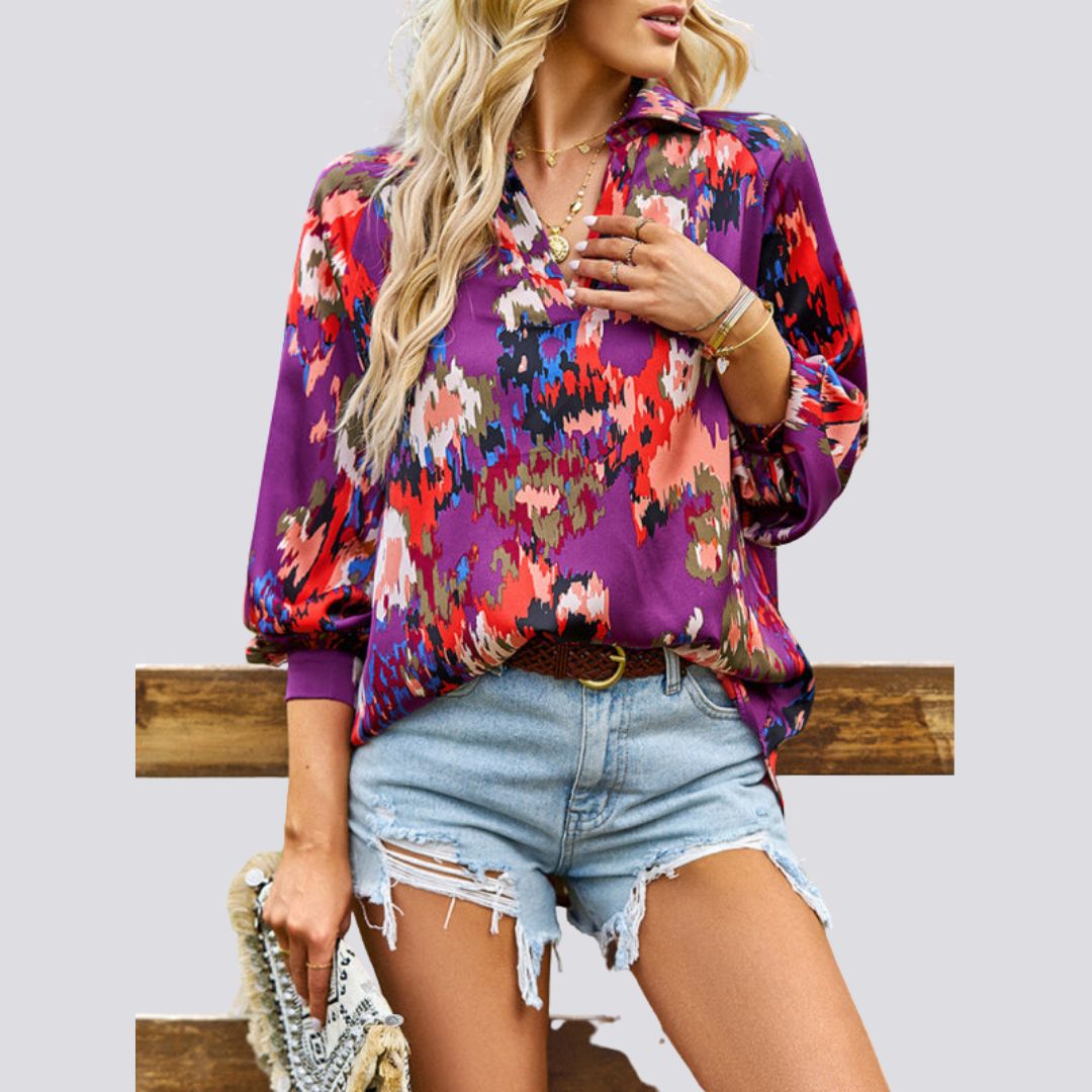 V-neck blouse with abstract print