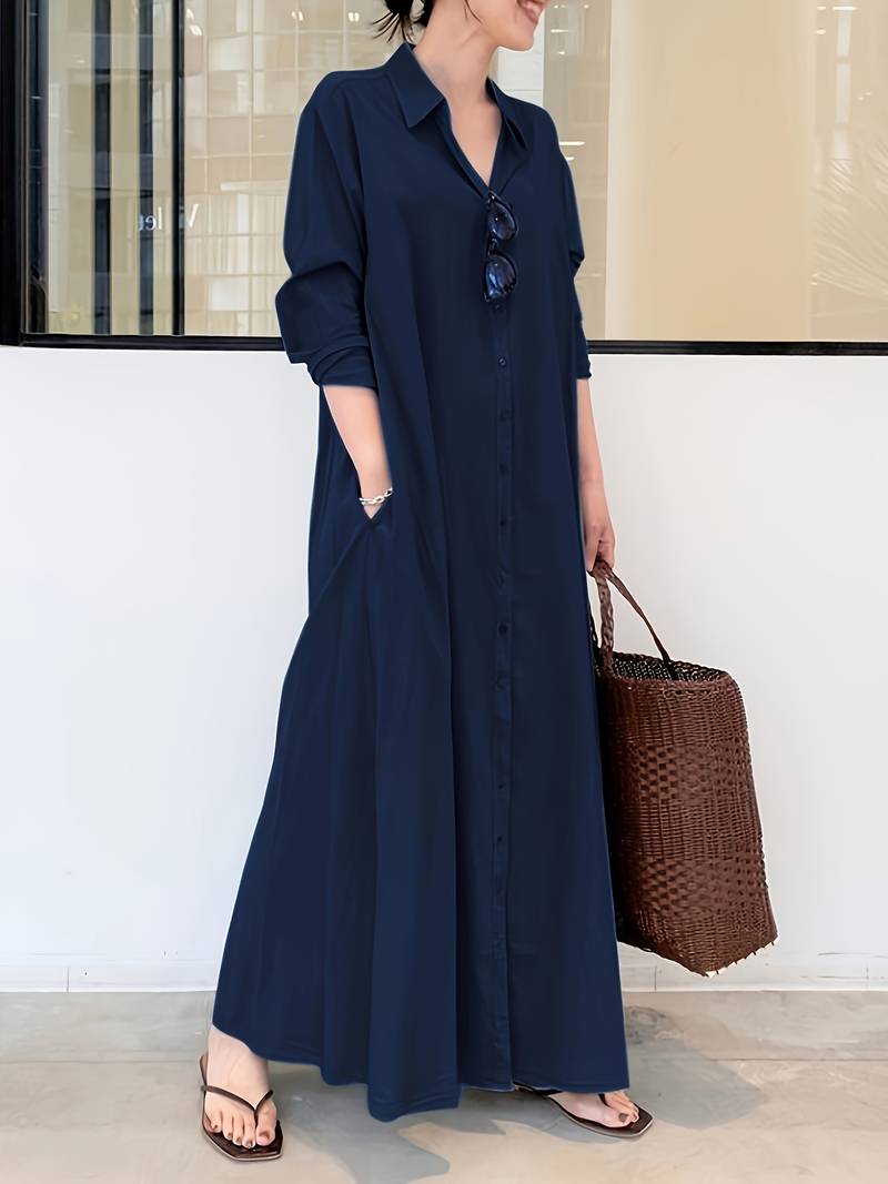 Single-coloured kaftan dress with button fastening