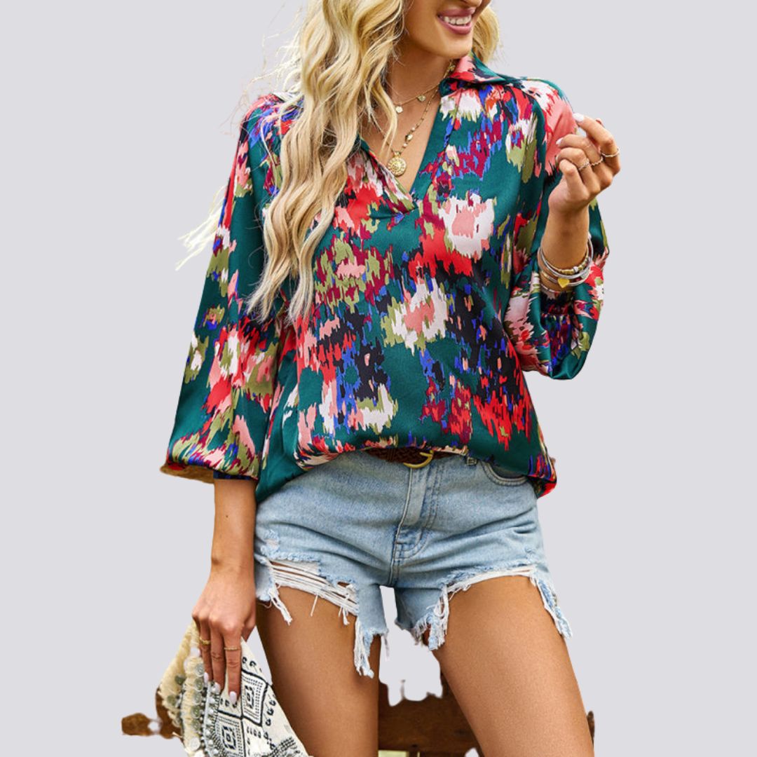 V-neck blouse with abstract print