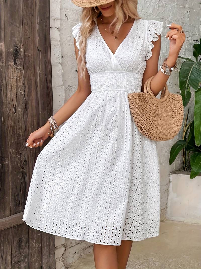 White summer dress with V-neckline