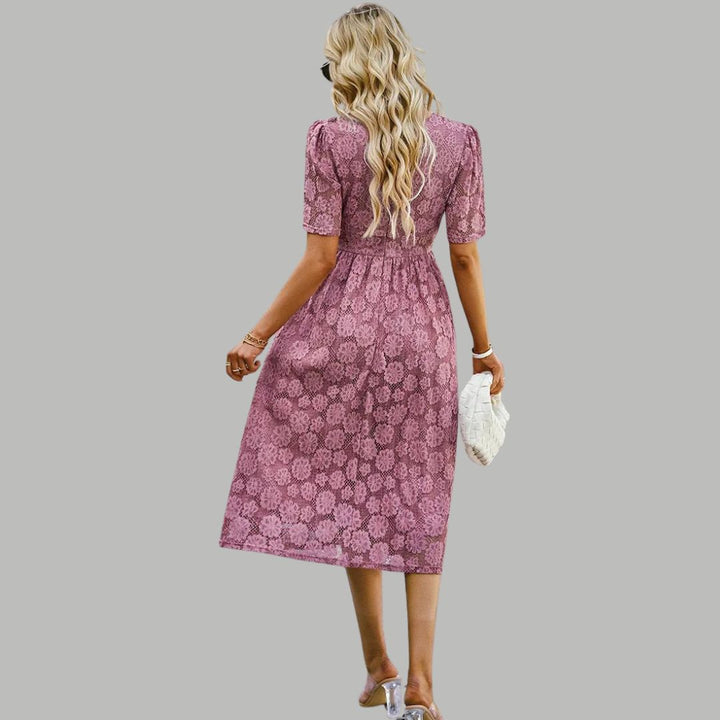 Lace midi dress with V-neckline