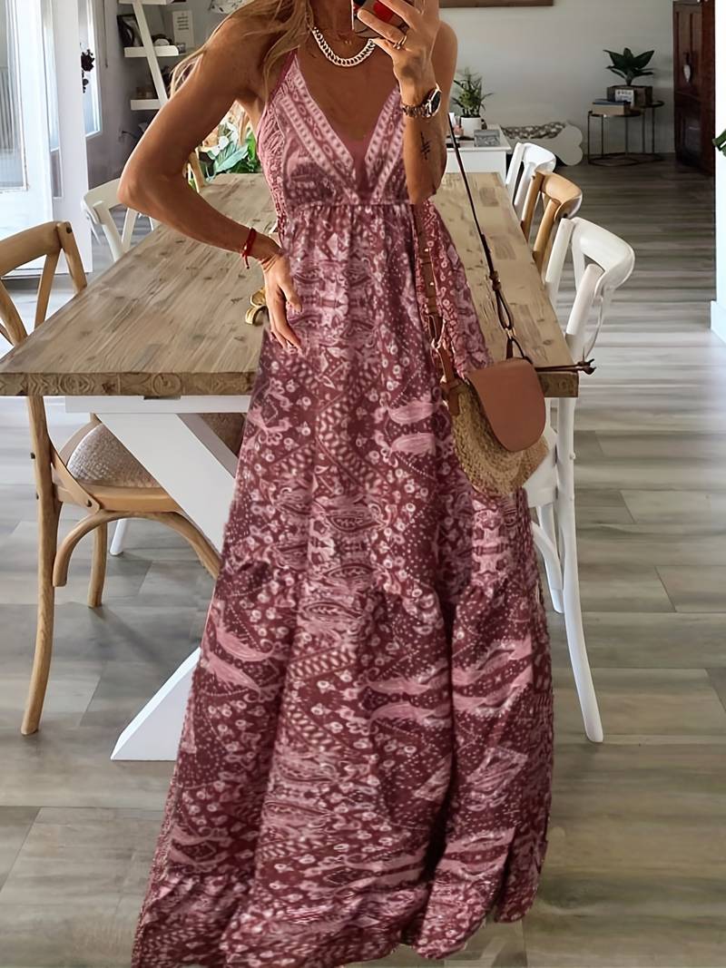 Bohemian-style maxi dress with ethnic print