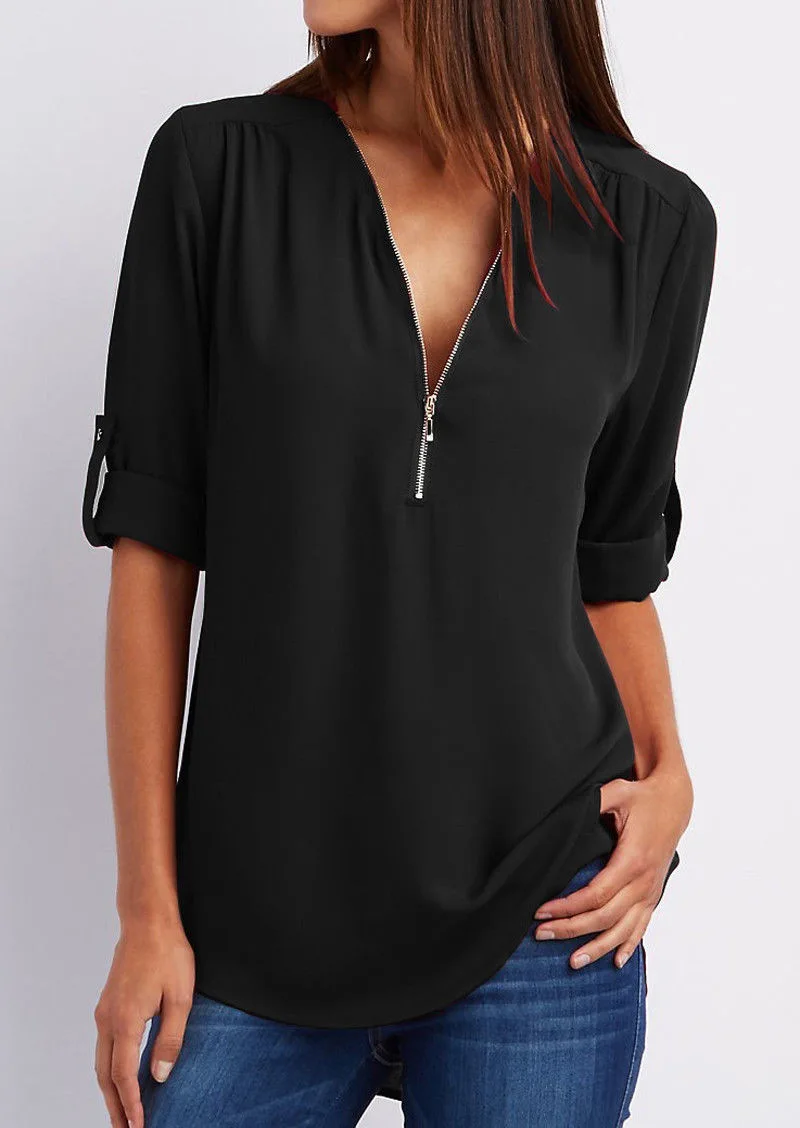 V-neck blouse with zip fastening