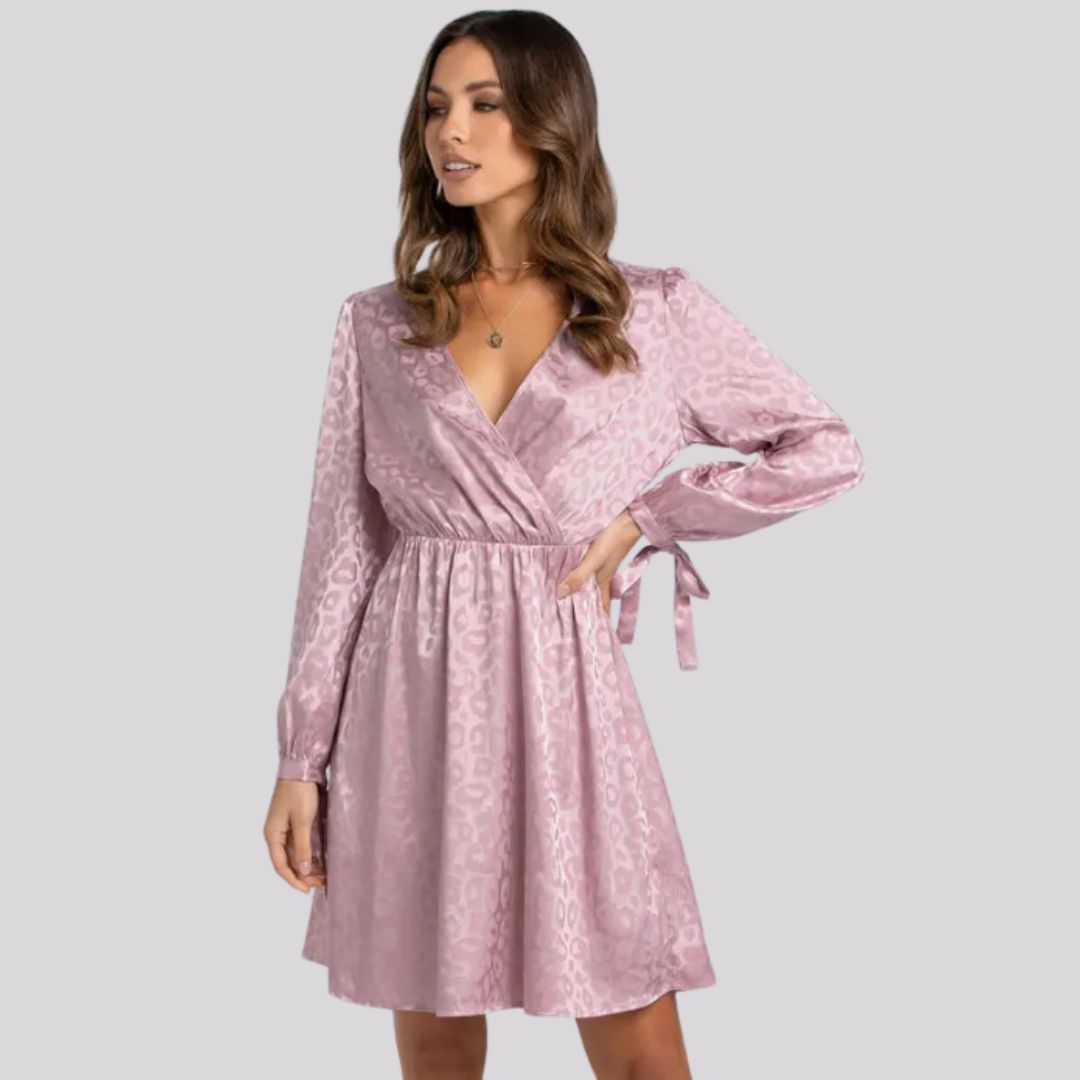 Jacquard wrap dress with long sleeves