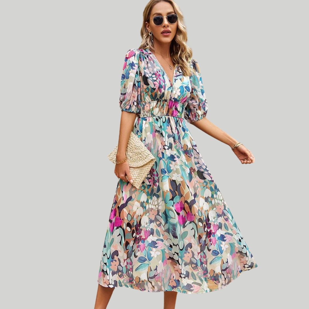 Midi dress with uneven hemline