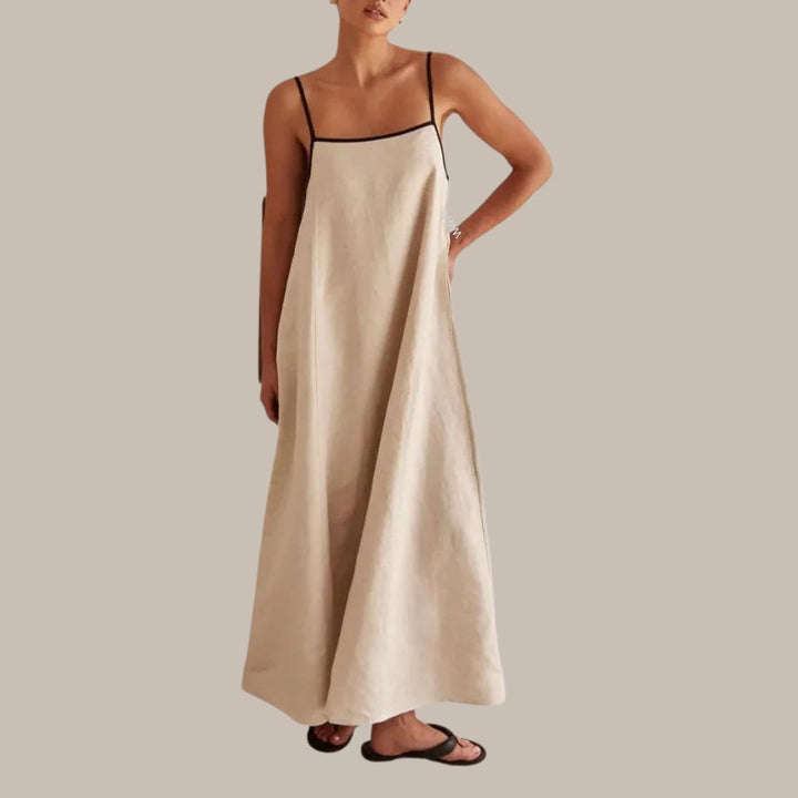 Linen maxi dress with contrast piping