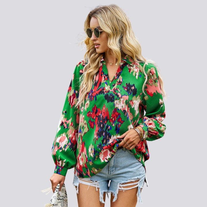 V-neck blouse with abstract print