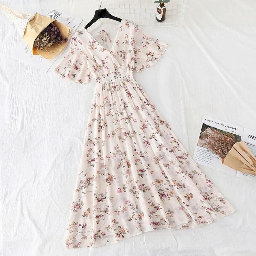 Elegant floral print midi dress