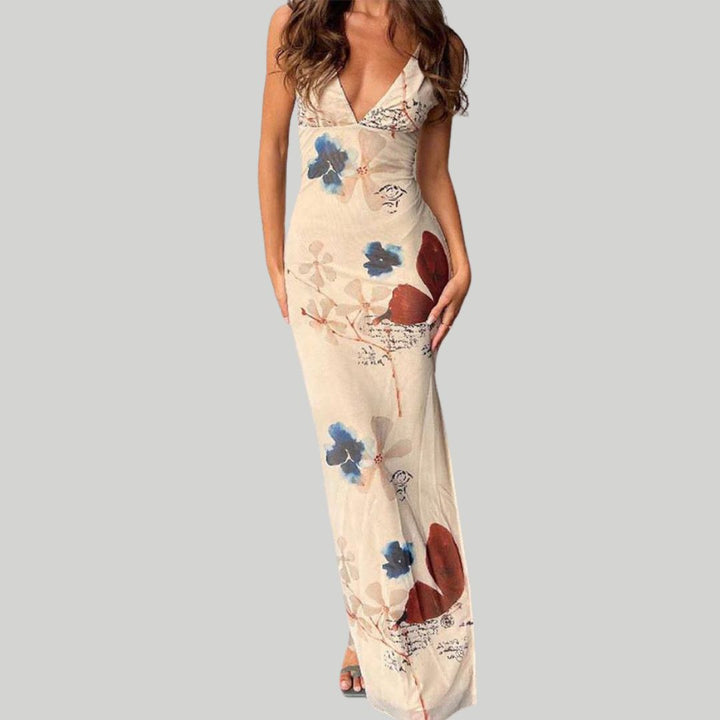 Maxi dress with floral print and V-neckline