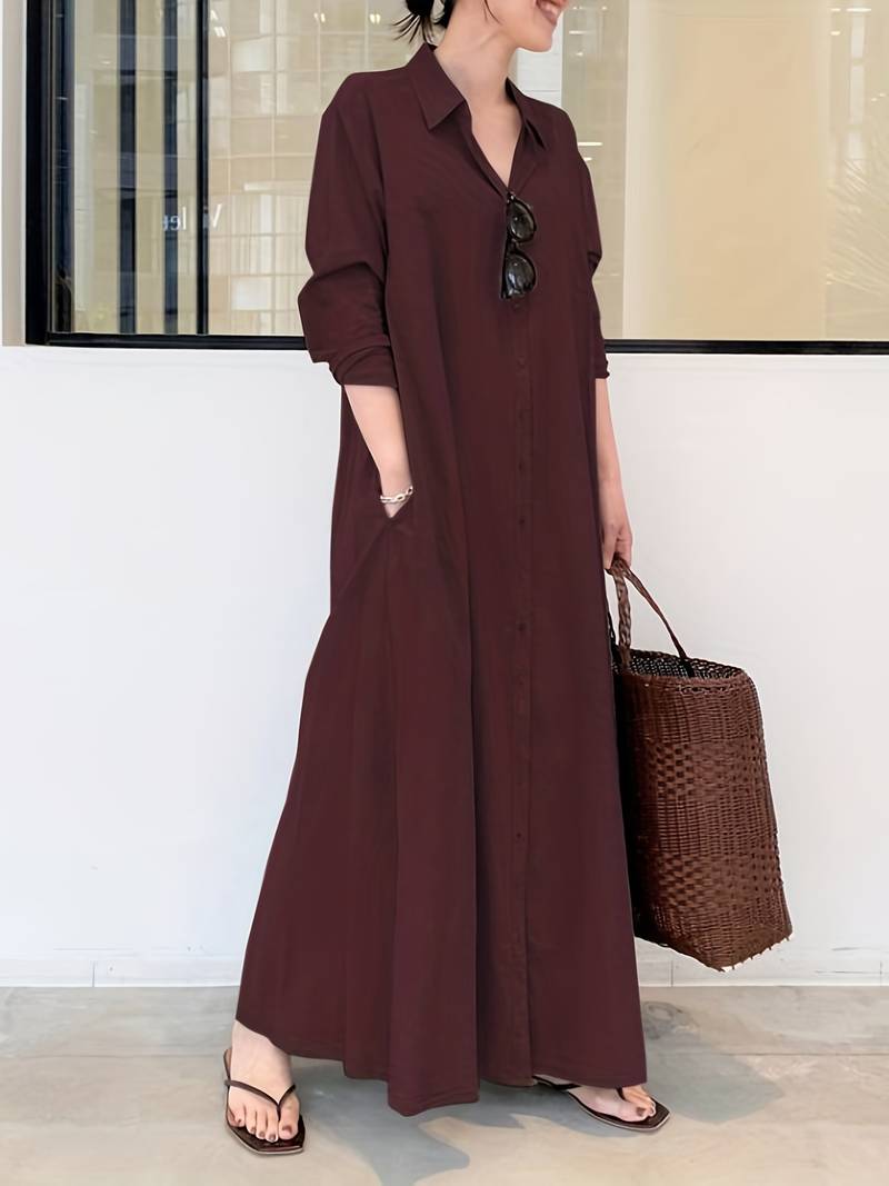 Single-coloured kaftan dress with button fastening