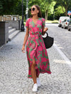 Floral split dress with waist bow