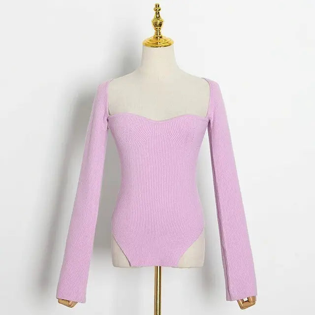 Knitted Sweater With Square Neckline