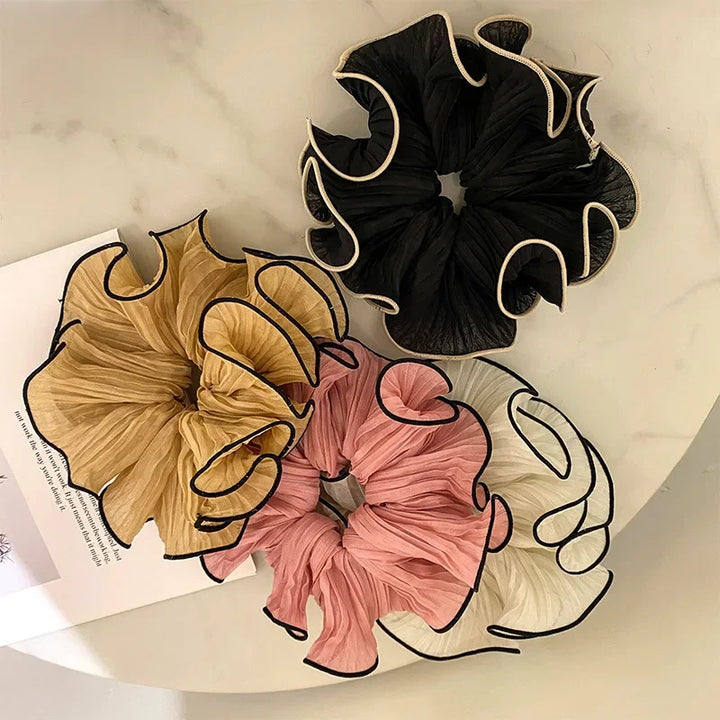 Folded chiffon hair ties with contrasting edge