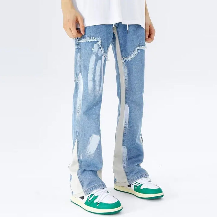 Denim trousers with drawstrings