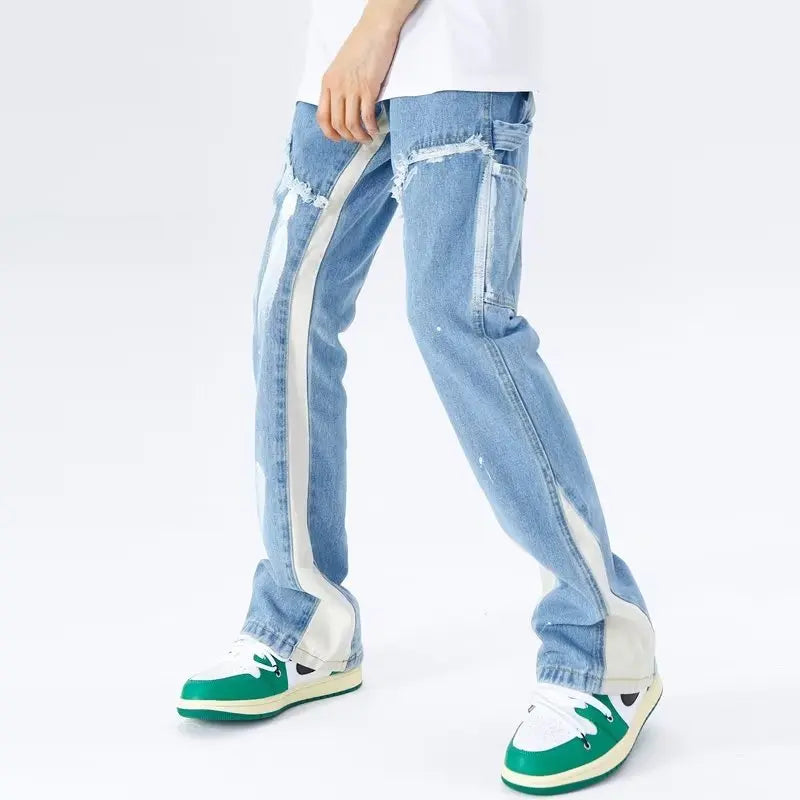 Denim trousers with drawstrings