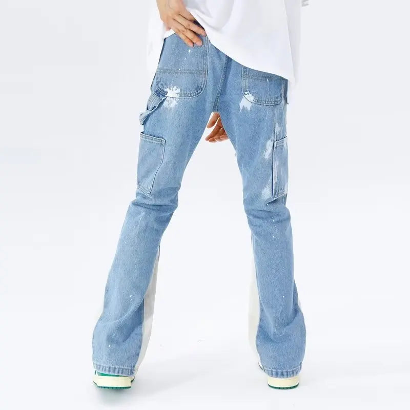 Denim trousers with drawstrings