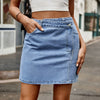 Denim mini skirt with frayed hem