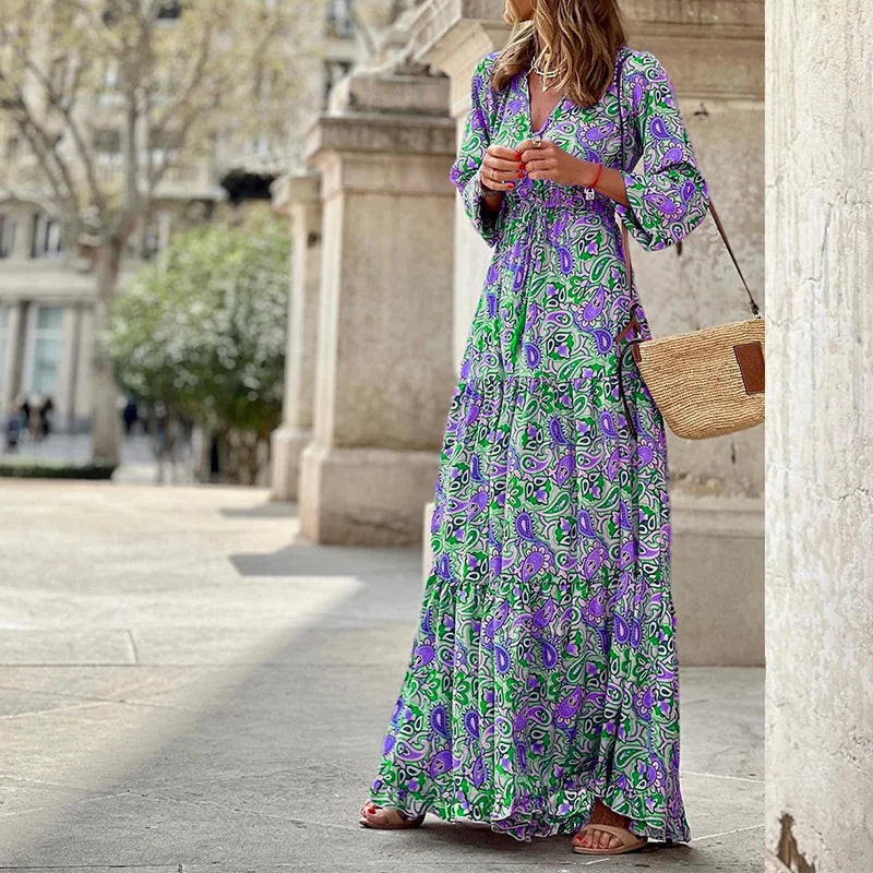 Bohemian maxi dress with paisley pattern