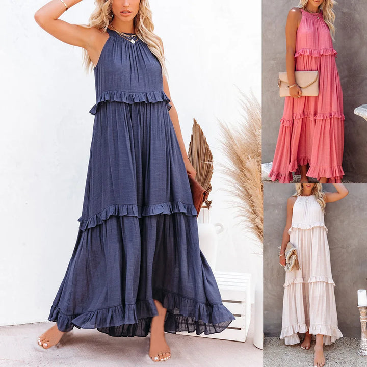 Irregular cake skirt sleeveless long dress