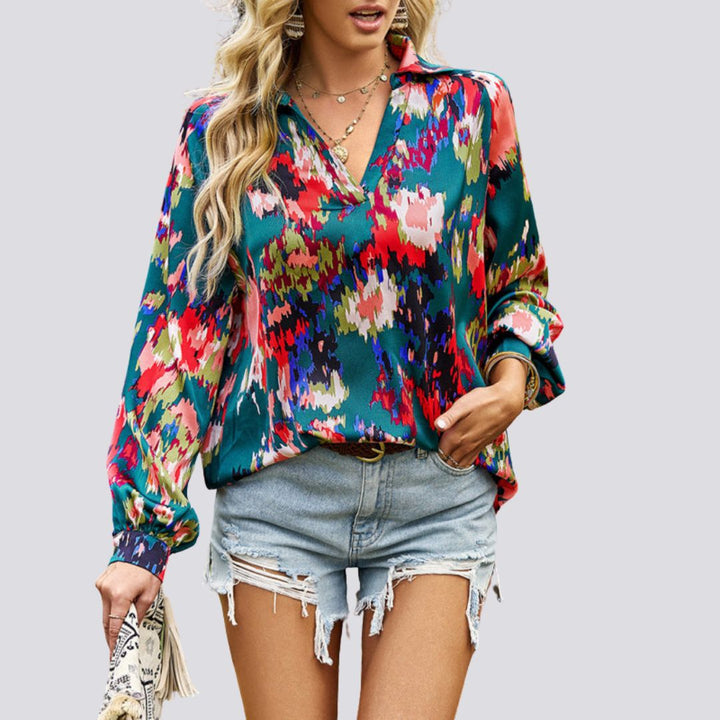 V-neck blouse with abstract print