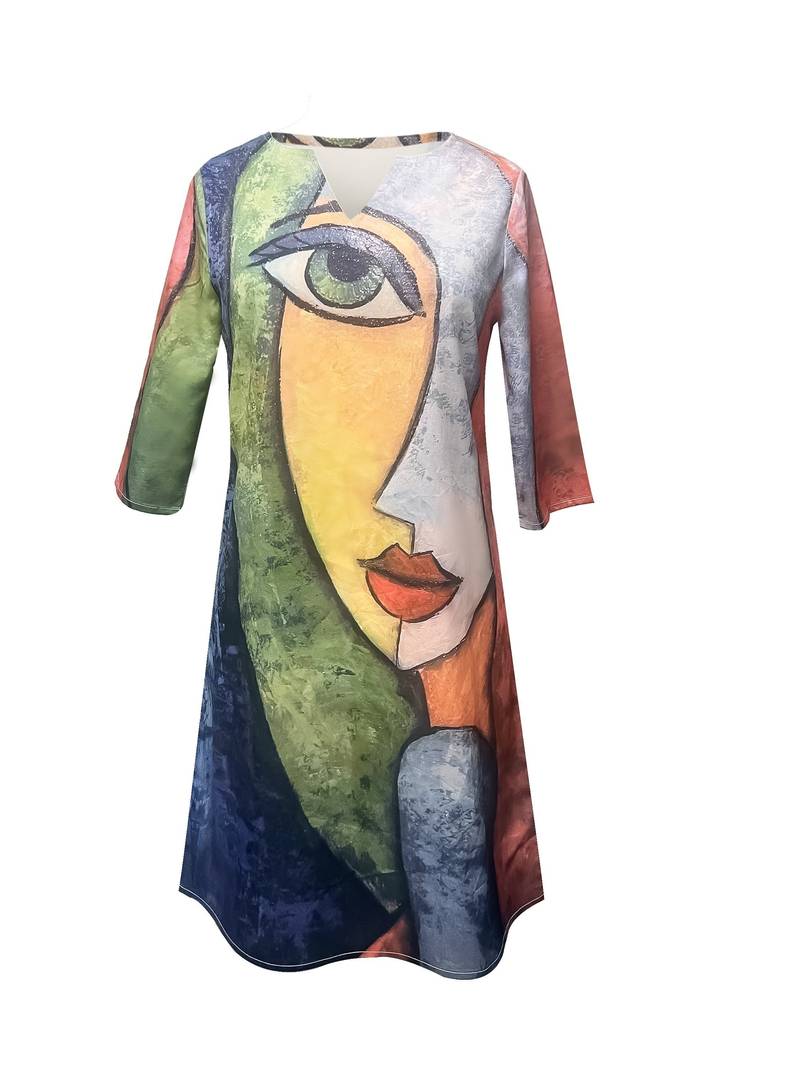 Dress with abstract face print